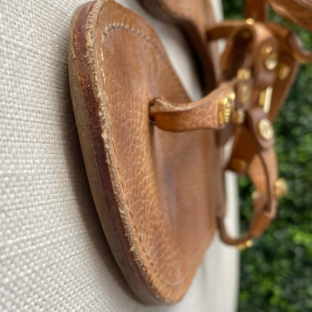 GUC Tory Burch Brown Leather Sandals with Gold Accents - Picture 2 of 8